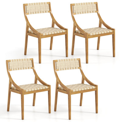  Chaise de patio en bois de teck avec accoudoirs et dossier 4 pièces