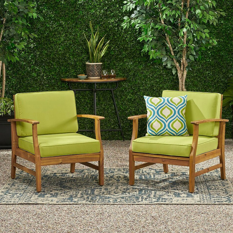 Ensemble de 2 fauteuils club, Vert, Naturel