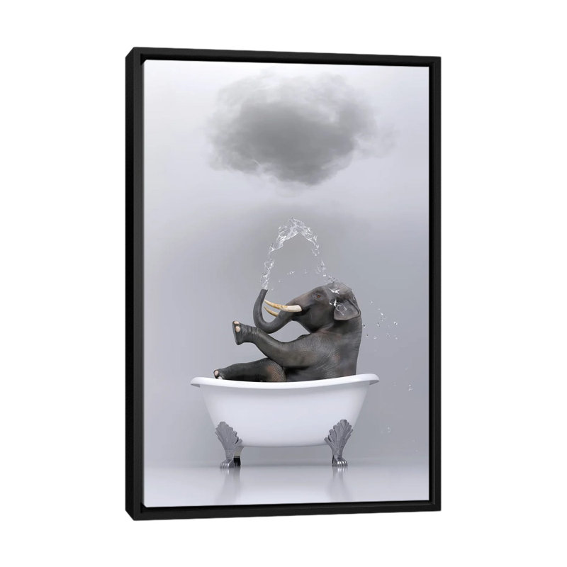«Elephant Relaxing in the Bath 3» par Mike Kyiv - reproduction d'art, Pas de tapis, H 48 po x l 32 po x P 1,5 po