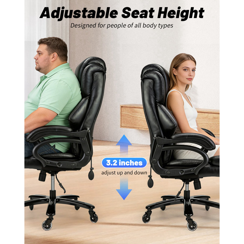 Big And Tall Office Chair 800Lbs- High Back Executive Computer Chair For Heavy People With Adjustable Lumbar Support And Quiet Wheels- Large Desk Chair For Office