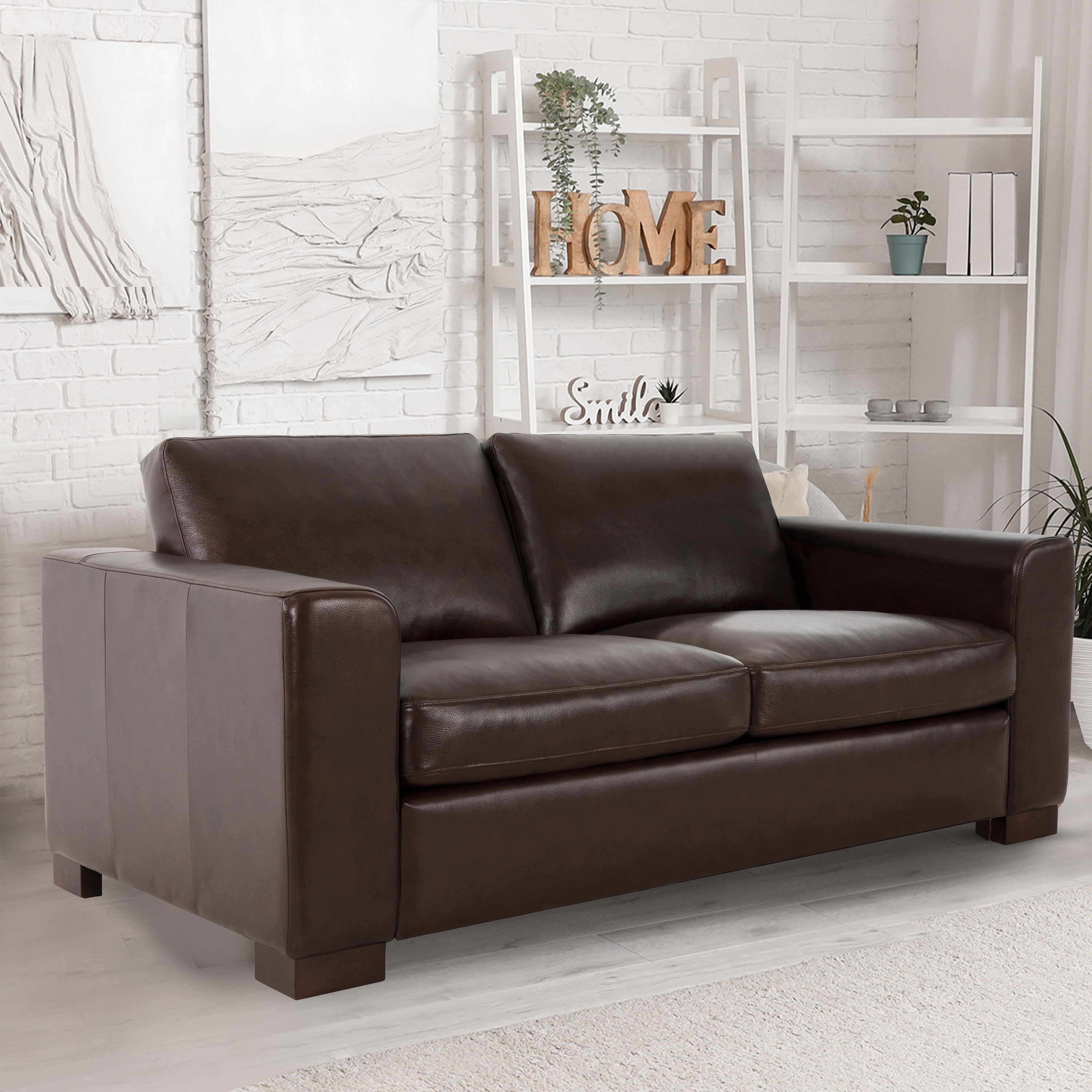 Ebern Designs Oversized Genuine Leather Modern Loveseat Sofa - Mid ...