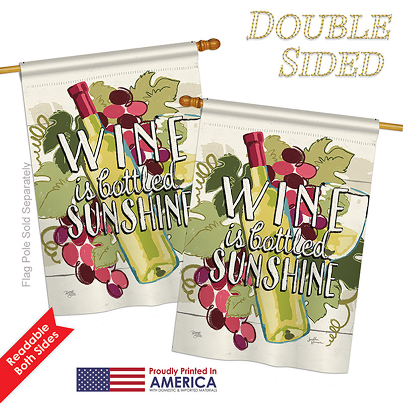 Le vin est en soleil de soleil, heure et boissons, polyester 40 x 28 po drapeau maison