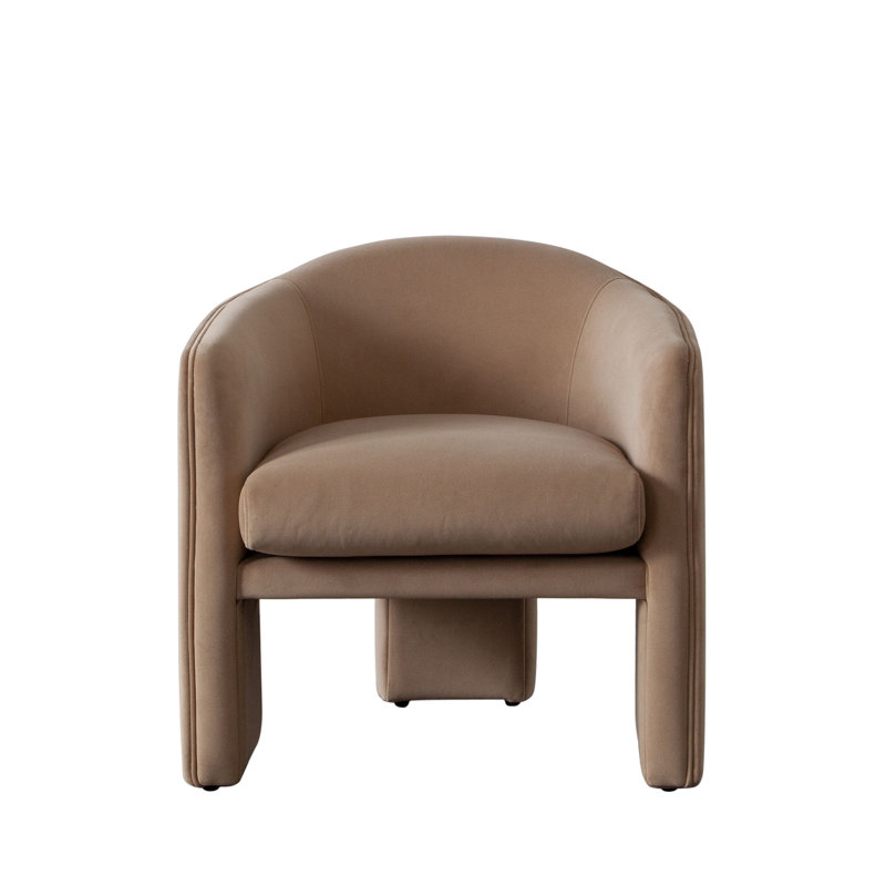 Camel Brown Velvet Upholstered Tri-Leg Accent Chair