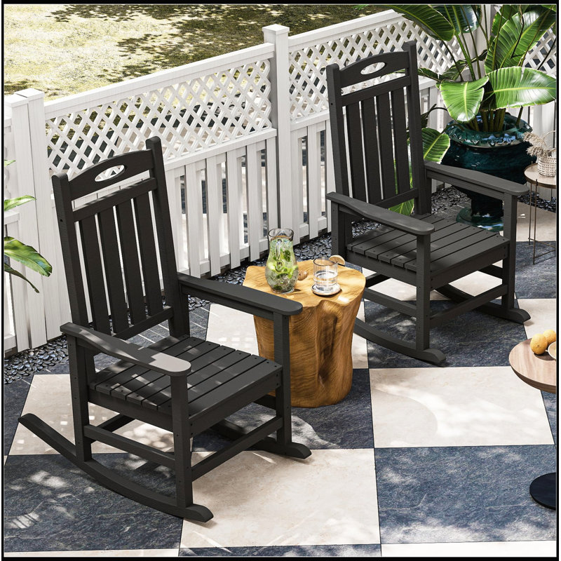 Ensemble de 2 chaises berçantes d'extérieur en PEHD surdimensionnées pour adultes, Noir