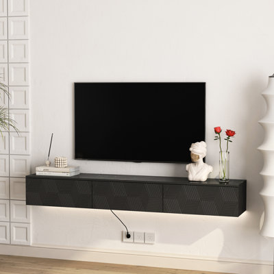 Black Wall Mounted Floating Tv Stand With 16 Color , 67" For 55 60 65 Inch Tvs Entertainment Modern Rack Tvs, Chest