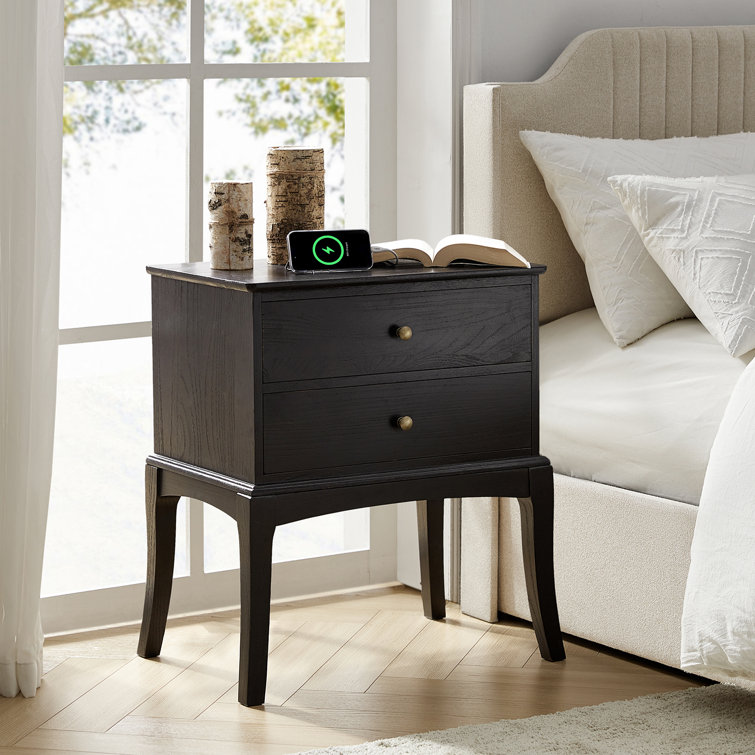 Einav 28'' H  Transitional Solid Wood Nightstand with Built-in Outlet