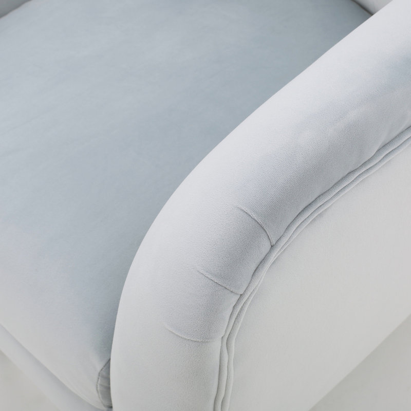 Fauteuil capitonné à oreilles Danney avec accoudoirs évasés et pieds en bois d'hévéa, fauteuil d'appoint, Velours gris clair