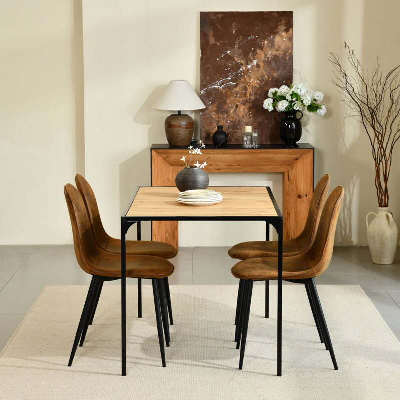 Hararat Modern 5-Piece Dining Set Rectangular Table for 4, Upholstered Chairs Dining Room Breakfast Nook, Brown