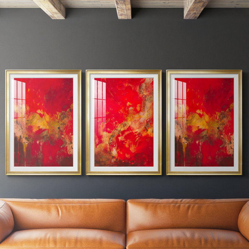 Cuivre et rouge I - Impression personnalisée de qualité supérieure avec cadre mat - 3 pièces
