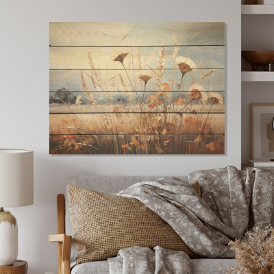 Blooming Prairie Dreams I - prairies, art sur bois de pin naturel