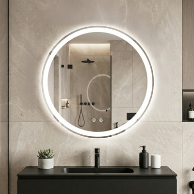 Miroir de salle de bain mural à DEL antibuée, à luminosité réglable et à température de couleur
