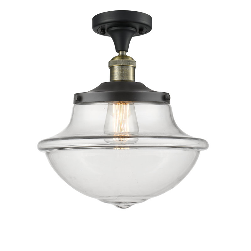 Plafonnier semi-encastré 1 lumière Baptiste, Ampoule à DEL rétro de 6 watts, Laiton antique noir, Clair
