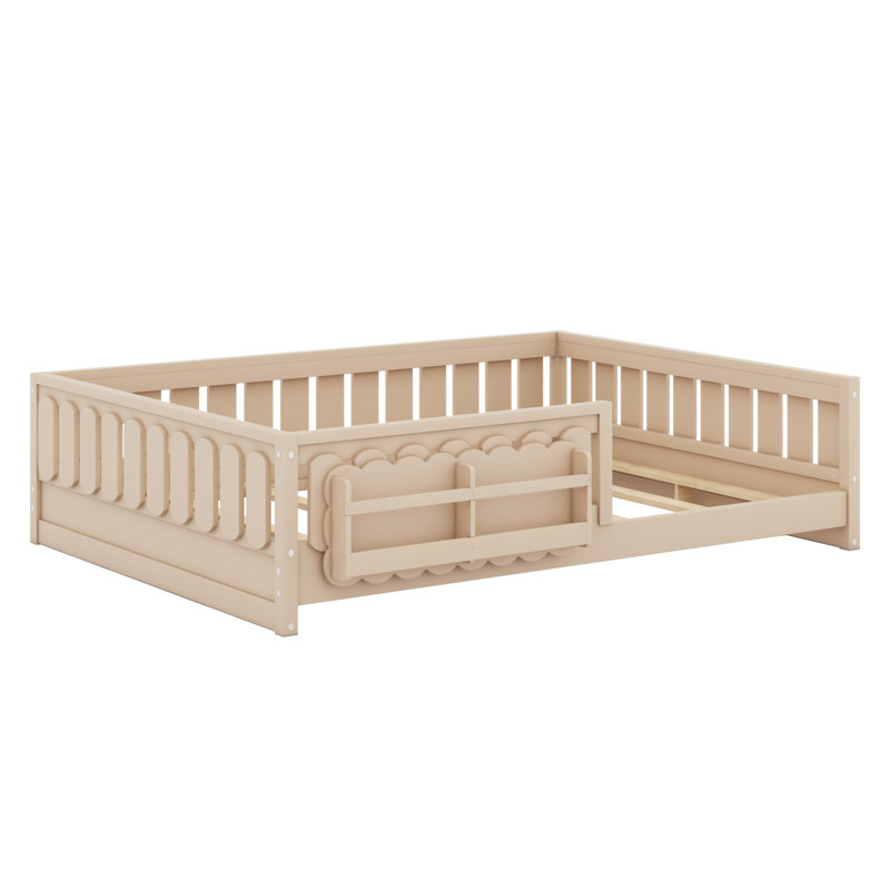 Space-Saving Wood Platform Bed With Guardrail And Storage Shelves, Natural, Full