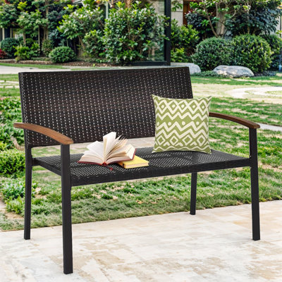 Banc de jardin en rotin, banc d'extérieur en osier