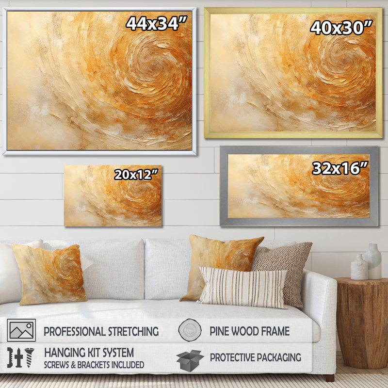 Champagne champagne lever de soleil Spiral I - abstrait, Cadre flottant doré, H 34 po x l 44 po x P 1,5 po