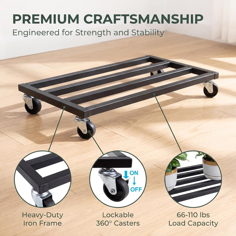 Plant Caddy with Wheels, 2 Pack Heavy Duty Metal Rolling Plant Stand Trolley with Lockable Casters