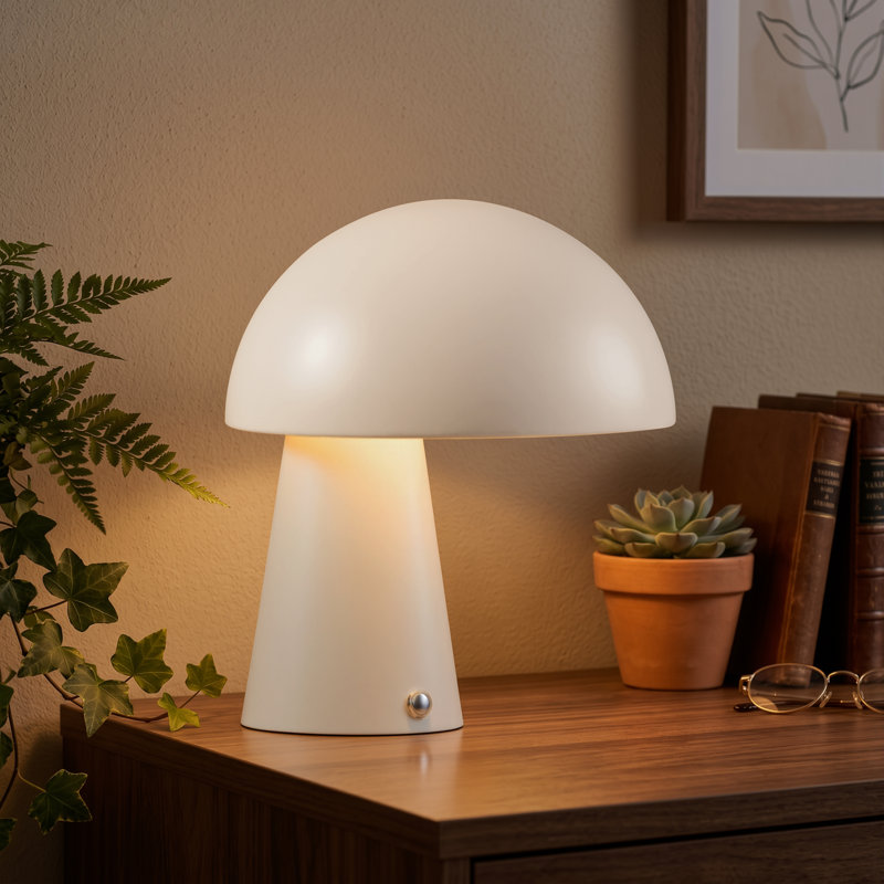 Modern Metal Mushroom Table Lamp, White, White