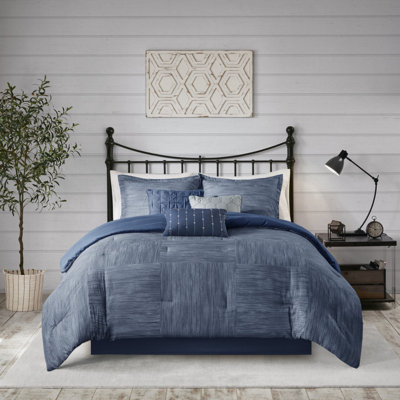 Ensemble d'édredon luxueux 7 pièces Seersucker - Bleu marine
