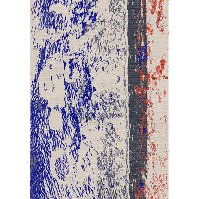 Tapis unique en laine noué à la main de 10 pi x 12 pi bleu / ivoire / rouge Kenya