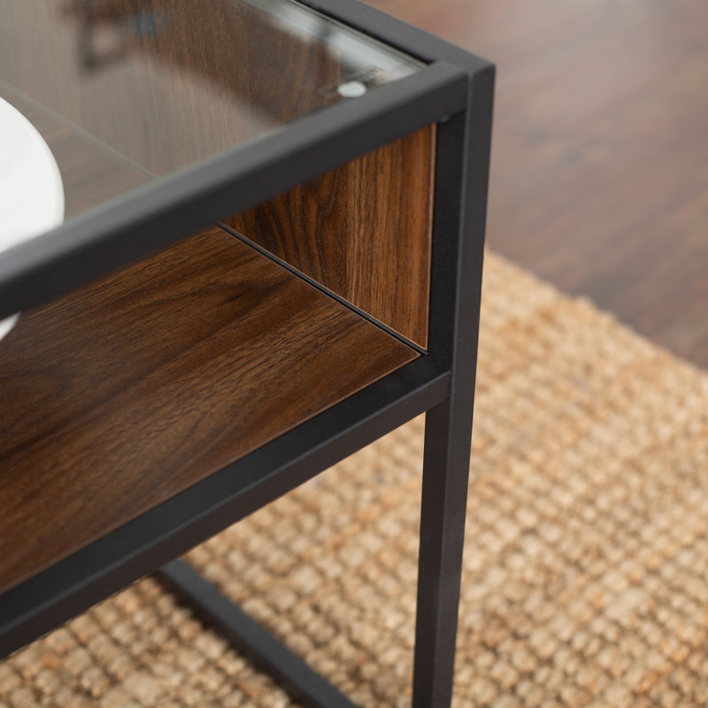 Table basse à cadre avec rangement Barkad, Noyer foncé