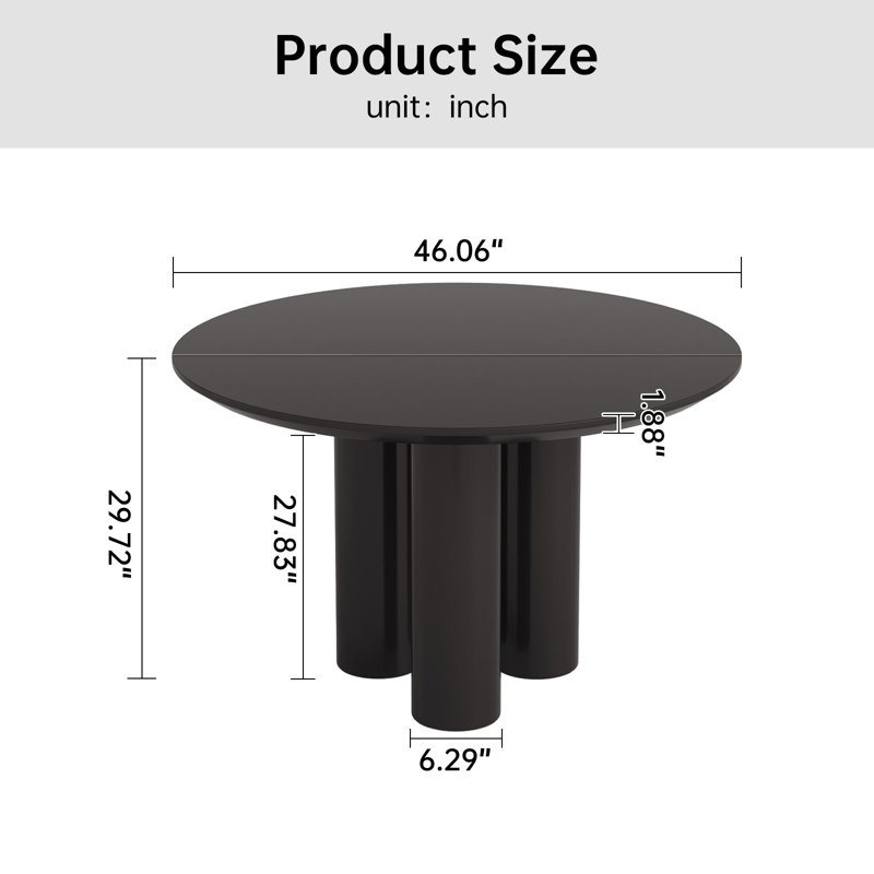 46.06" Modern Round Dining Table, Black Kitchen Table for Kitchen, Bar, Living Room , Black