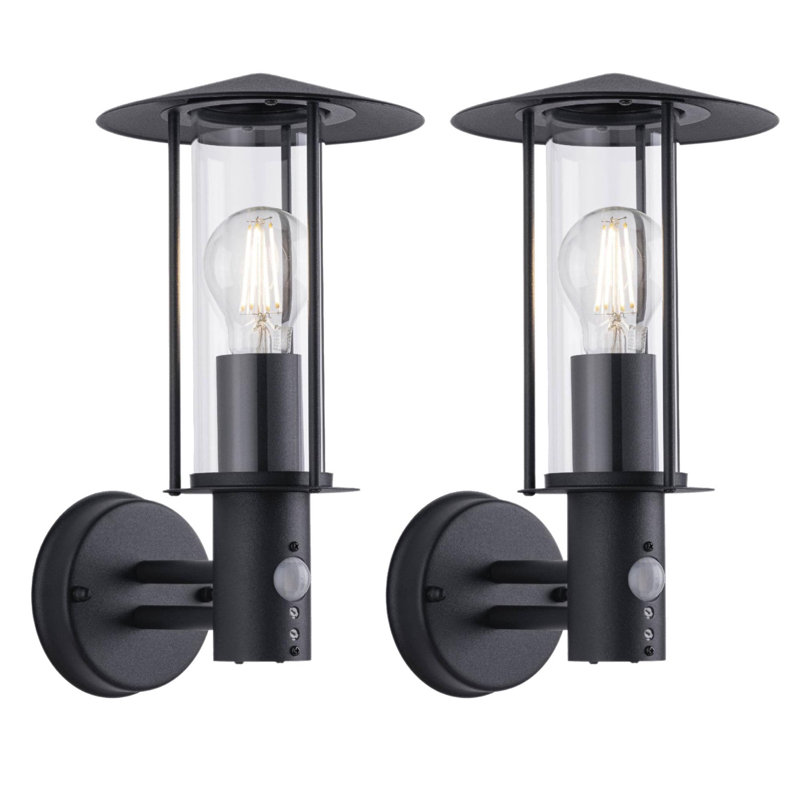 Needham - Brushed Stainless Steel Motion Sensor Outdoor Security Lights, Black, 2 Lights