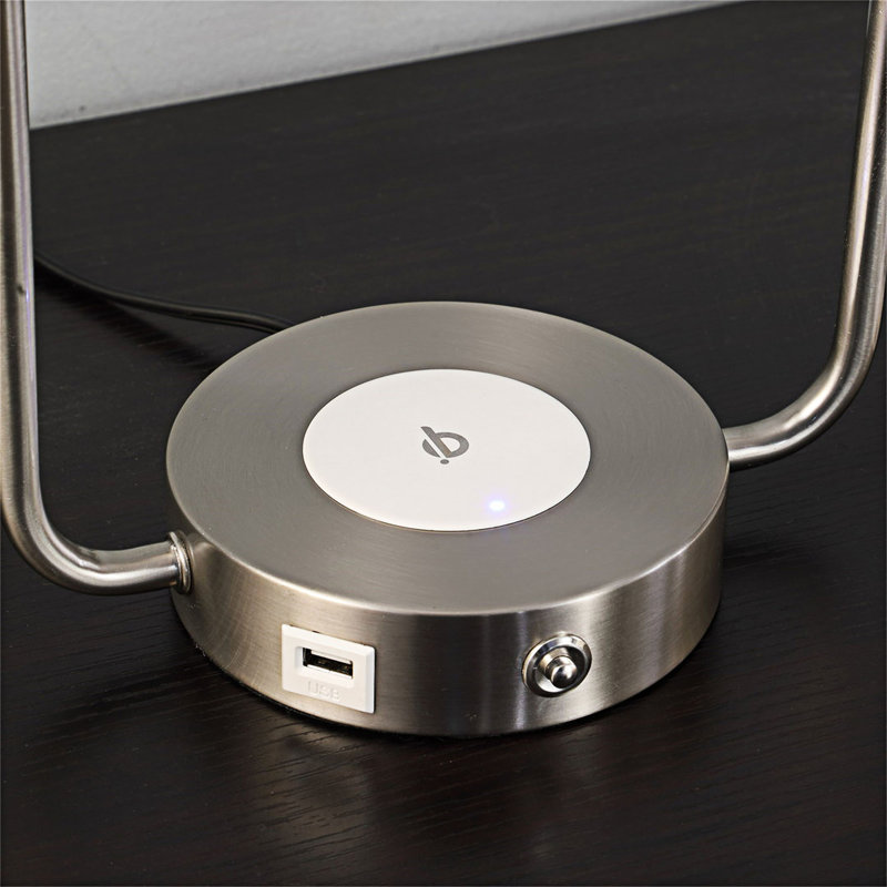 Retro Table Lamp With Charging Station, USB Port, And Elegant Brushed Steel Finish
