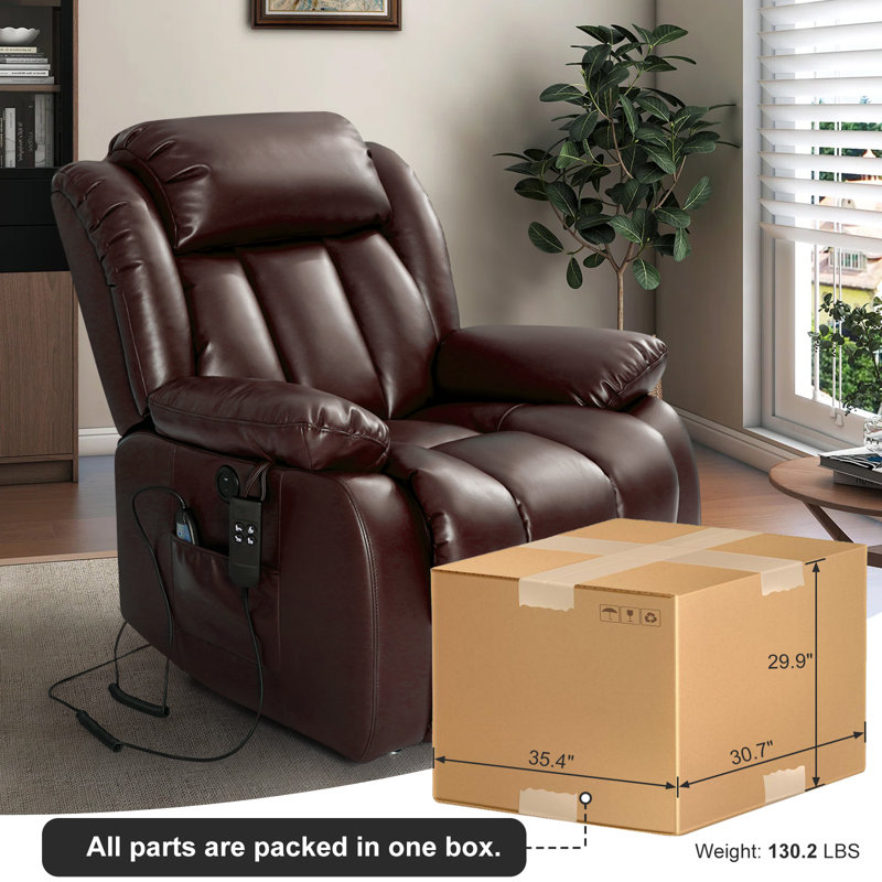 Saidee Lay Flat Dual Motor Power Lift Recliner Chair with Vibrating Massage and Heating, Infinite Position, 2 Remote Control, and Side Pockets, USB Ports, Faux Leather