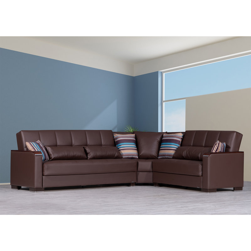 Nadler X Faux Leather 224” Convertible Sectional Sofa Bed with Storage – Firm Support L-Shaped Sleeper Sectional for Small Spaces
