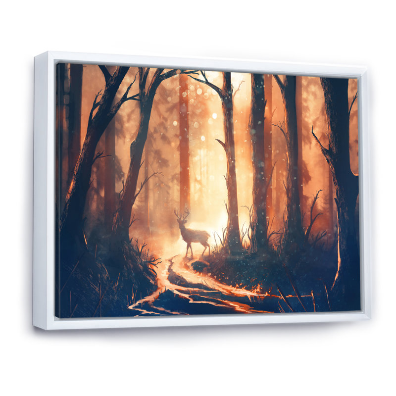 Cerf dans une forêt chaude surréelle - reproduction d'art sur toile traditionnelle, H 34 po x l 44 po x P 1,5 po