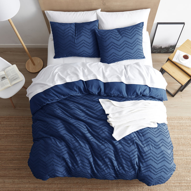 Modern Boho Duvet Cover Set, Queen Duvet Cover + 2 Standard Shams, Navy