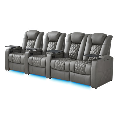 Leather Home Theater Seating Dual Power Movie Theater Chairs Theater Recliner Sofa by Brayden Studio