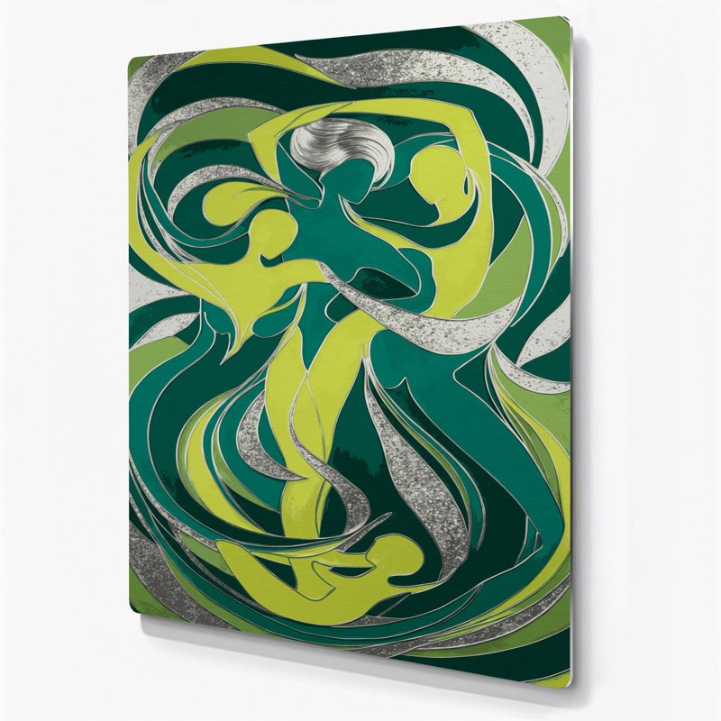 Abstrait art figuratif vert en métal 93, H 11 po x l 14 po