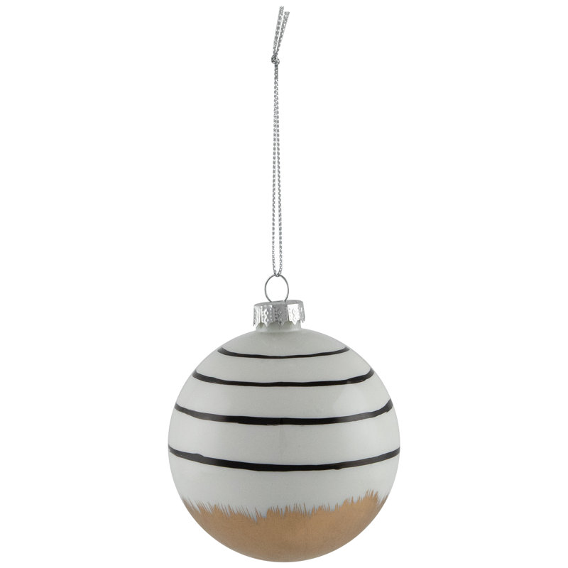 Abstract Glass Ball Christmas Ornaments - 3" (80Mm) - White And Black - 6Ct