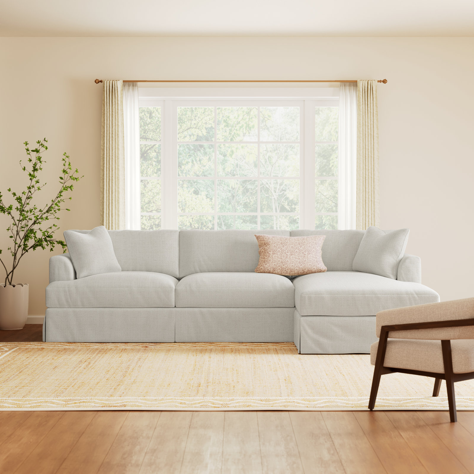 Lucia Chaise Sectional, Bevin Natural Linen Blend, Right Hand Facing