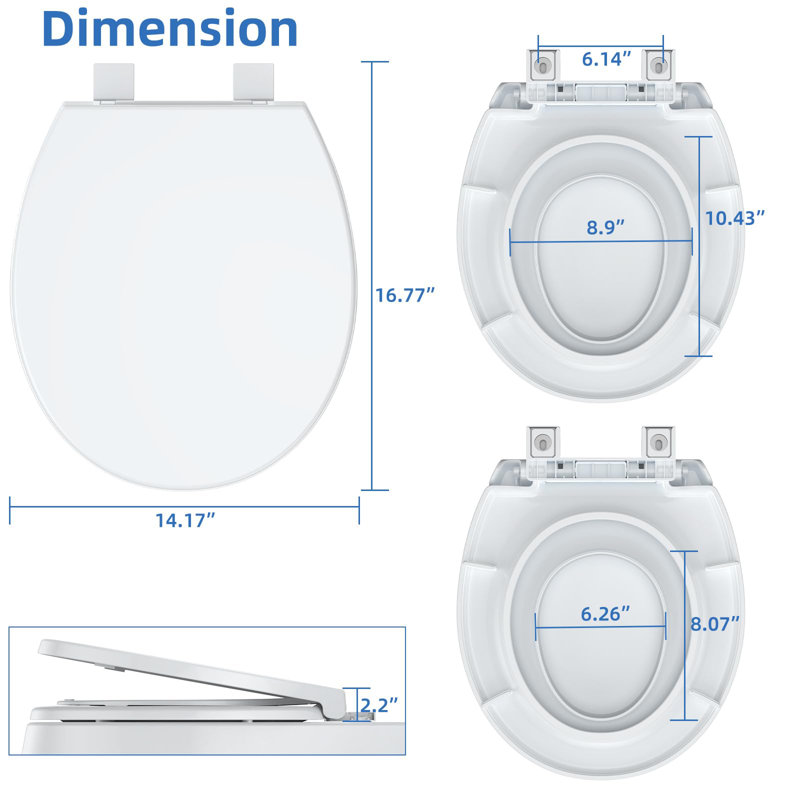 2-in-1 Dual Seat 17 Inch White Toilet Seat Round Quick Release Soft Close Quick Install