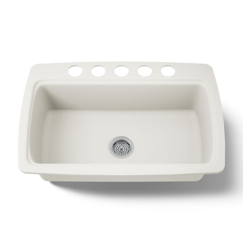 Cape Dory 33" L x 22" W x 9-5/8" Under-Mount Single-Bowl Kitchen Sink with 5 Oversize Faucet Holes, Sunlight