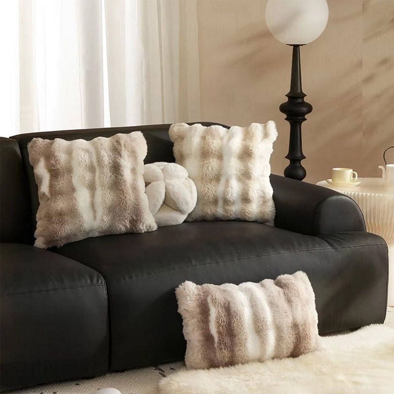  Faux Fur Pillow Cover, Gray, Square, 18"H x 18"W