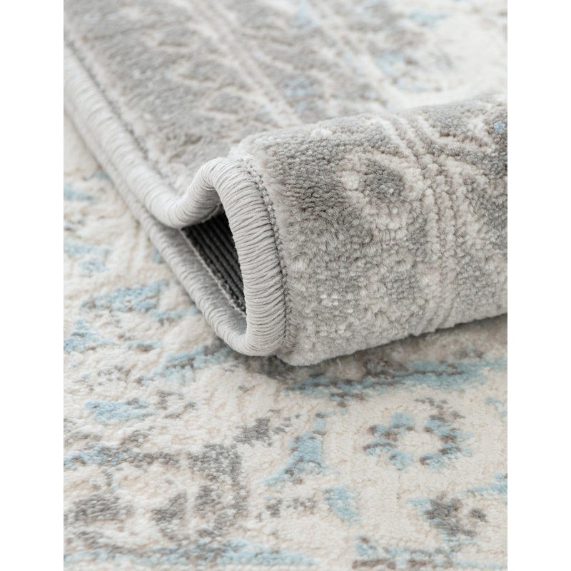 Teadora Gray/Light Blue/Ivory Area Rug, Rectangle 6'1" x 9'