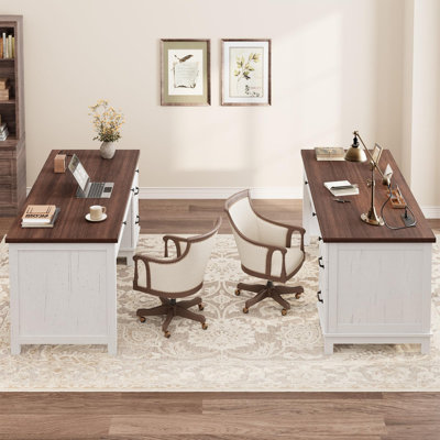53.5" Executive Desk with Power Outlet, Home Office Desk with Drawers, Wooden Work Desk with File Cabinet, Computer Desk for Work, Study, Writing
