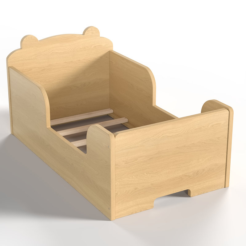 Cadre de lit pour tout-petits pour les 3 à 6 ans, lit de bébé en forme d'ours pour les garçons et les filles, coffre-fort à profil bas, naturel