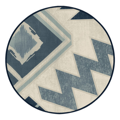 Tapis moelleux moelleux à motif de blocs d'inspiration mondiale Dahill - bleu marine