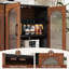 Buffet 55,1 "avec rangement, armoire de cuisine moderne avec 4 portes en verre cannelé, table basse en bois-2058238466