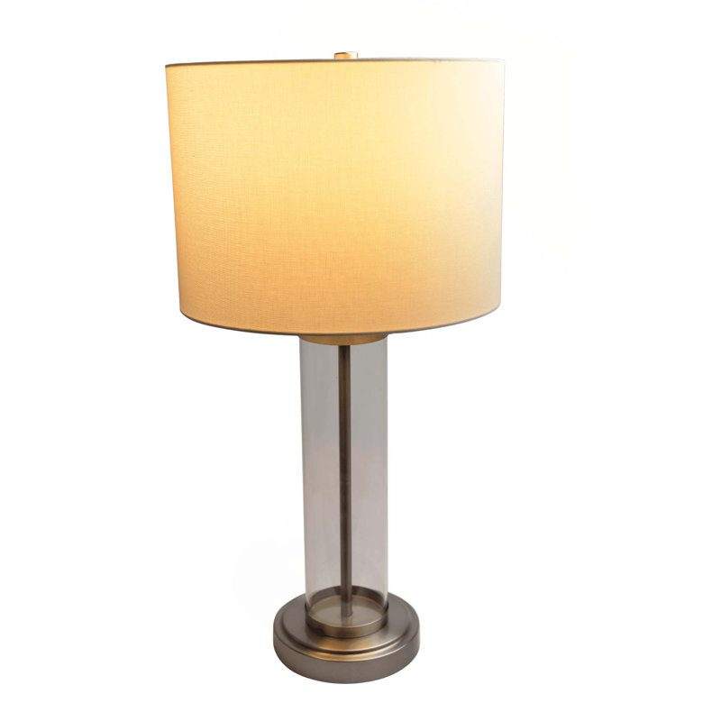 Lampe de table en nickel brossé avec interrupteur marche / arrêt et base en verre transparent