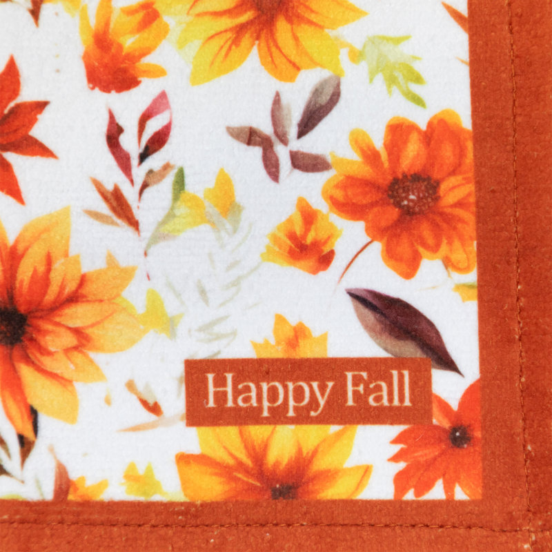 Hello Autumn And Floral Fall Harvest Kitchen Tea Towels - 26" - Set Of 2