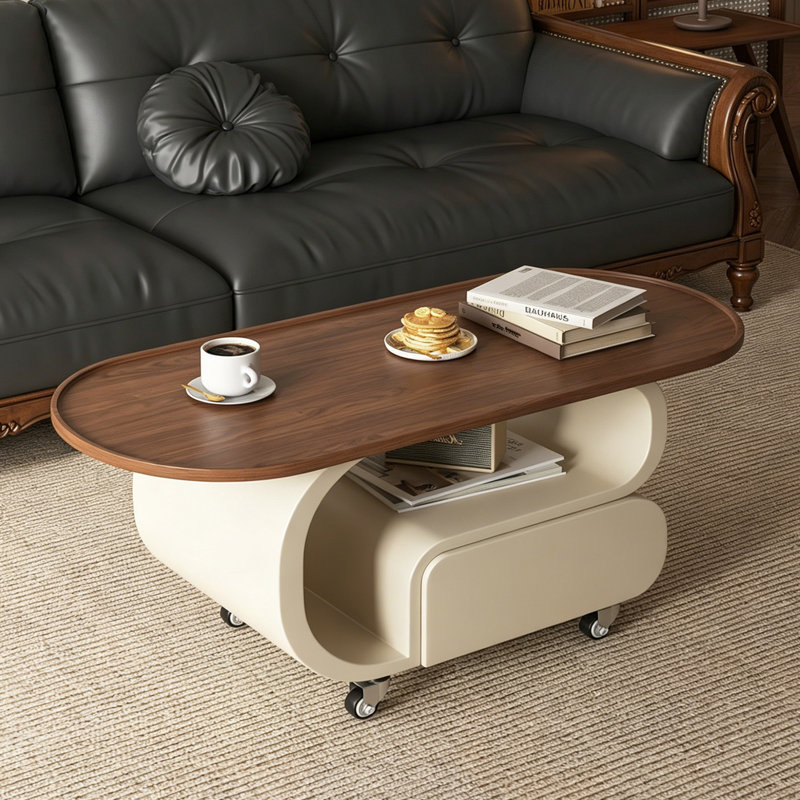 Table basse mobile Creativ, Blanc, Noyer, H 19,68 po x L 51,18 po x l 27,55 po
