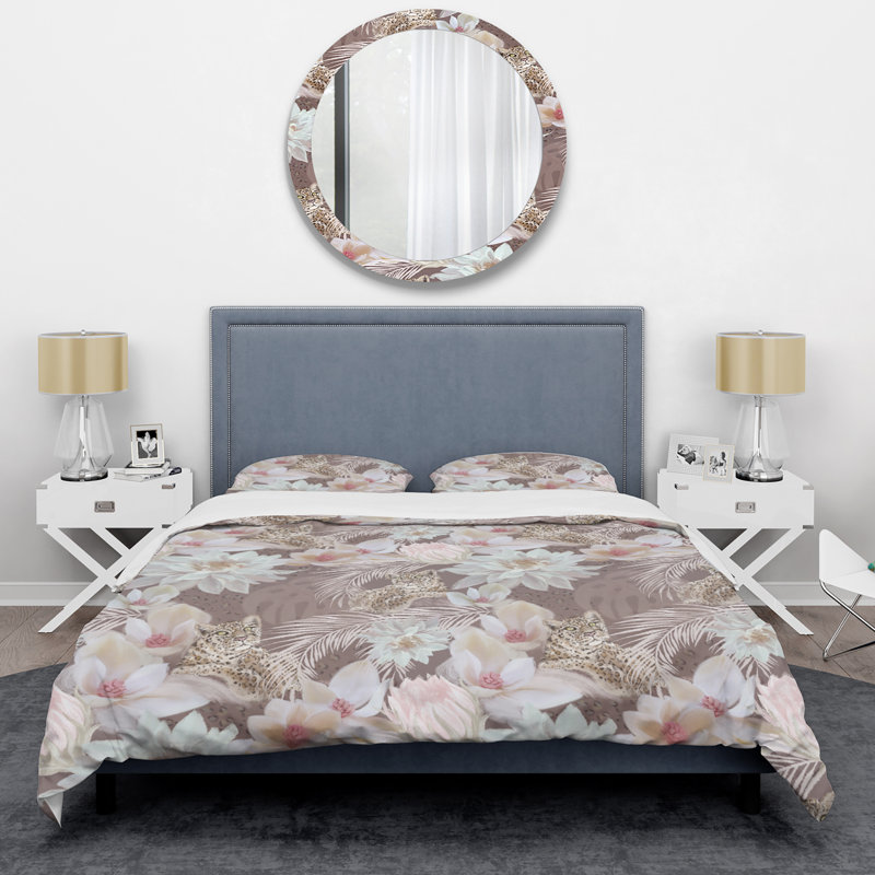 White Tropical Flowers Floral Duvet Cover