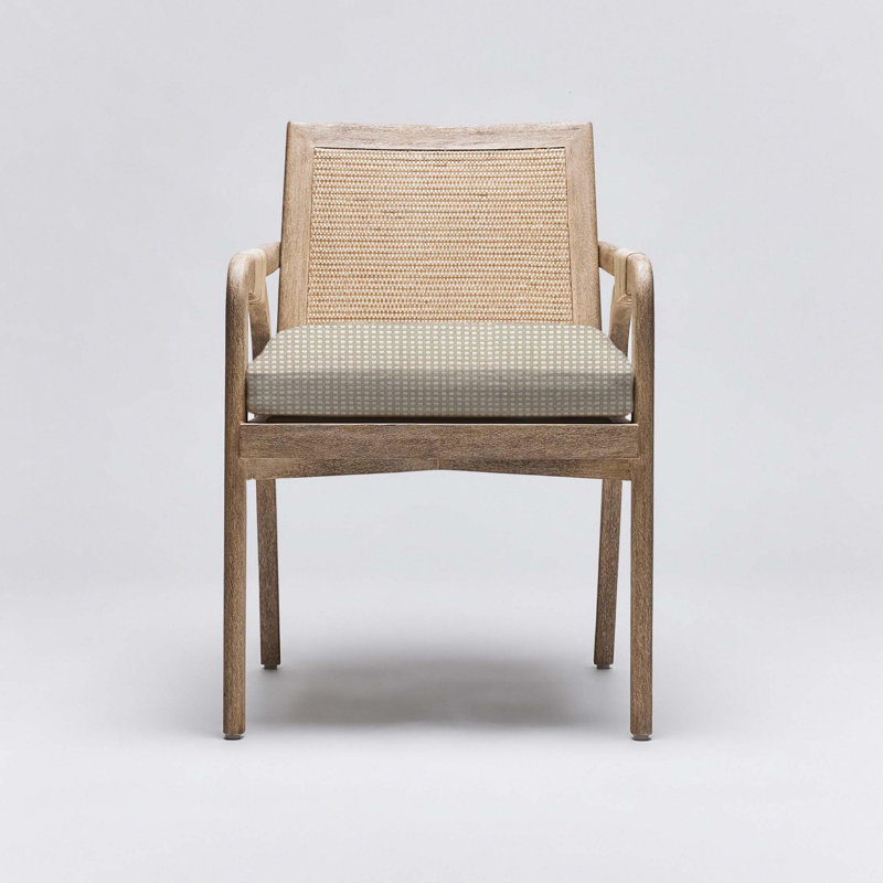 Delray Upholstered Arm Chair, White Ceruse, Moss Tweed