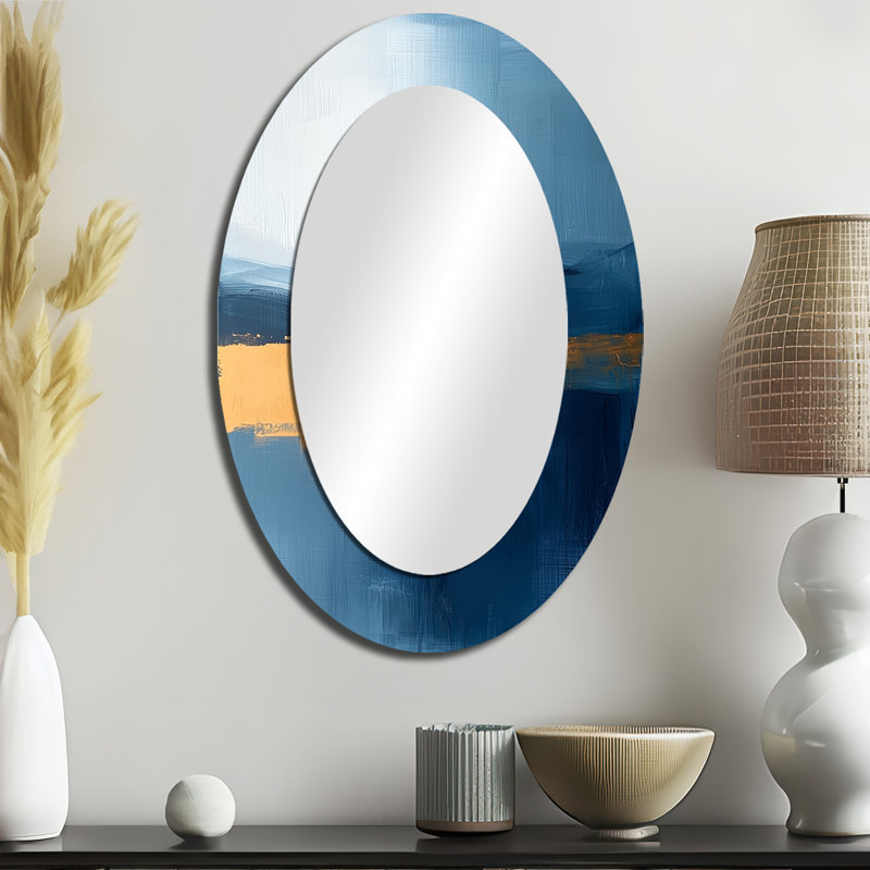 Blue Ethereal Dream Abstract Mountains II - Blue Modern Oval Wall Mirror, 36 po x 24 po