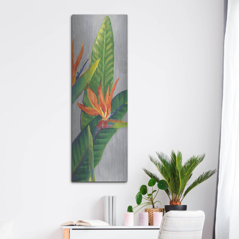 Art mural en métal luxueux, «Bird of Paradise Triptych III» par Tim O'Toole, 16 po x 48 po